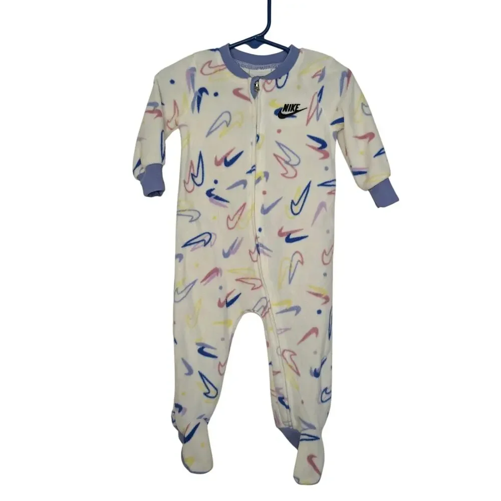 Nike Girls Infant Sleepwear, Nike Check Logo Fleece Sleeper, Sz 9 mos